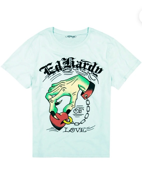 Ed Hardy Other - Ed Hardy Arctic Blue Hand Heart Throwback Graphic Tee | Size L